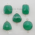 925 plata esterlina verde natural onyx Gemstone bisel ajuste conector